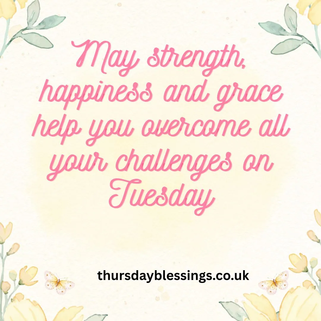 Tuesday blessings GIF featuring moving text and serene images of faith and hope.